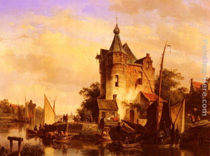 Along the Canal painting - Cornelis Springer Along the Canal art painting